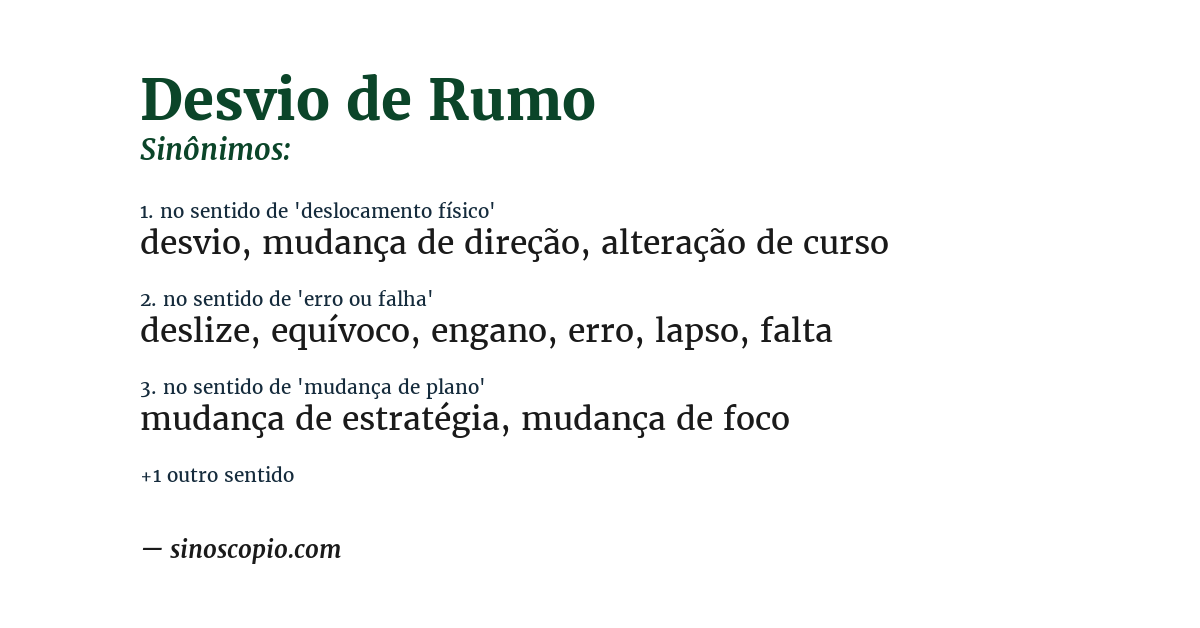 Sinônimo de desvio de rumo