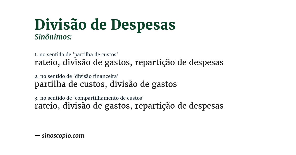 Sinônimo de divisão de despesas