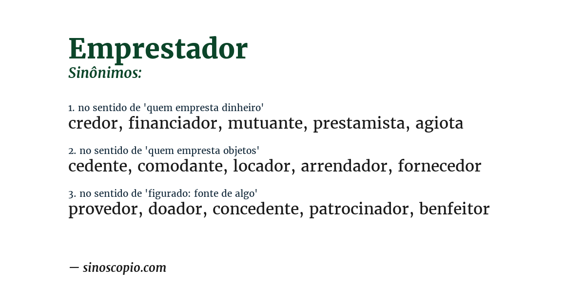 Sinônimo de emprestador