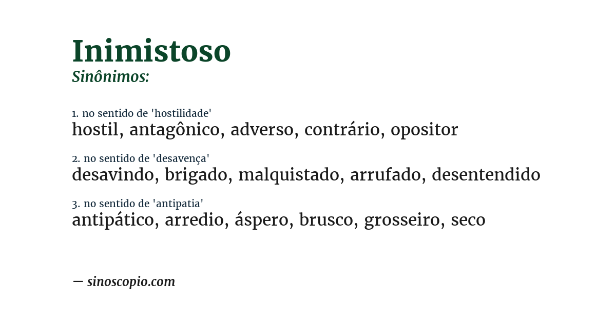 Sinônimo de inimistoso