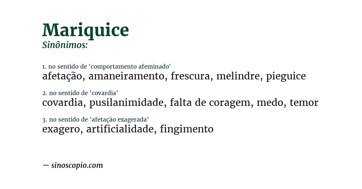 Sinônimo de mariquice