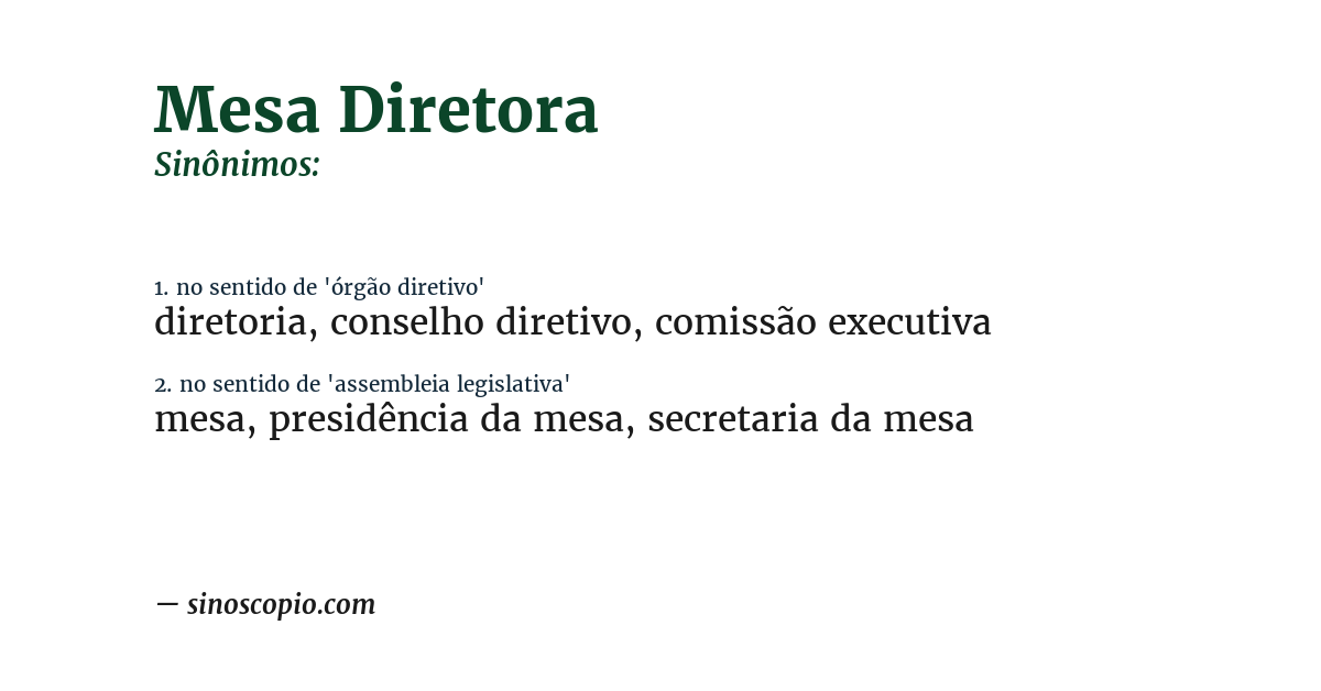 Sinônimo de mesa diretora