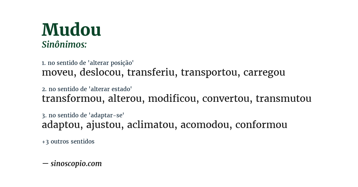 Sinônimo de mudou