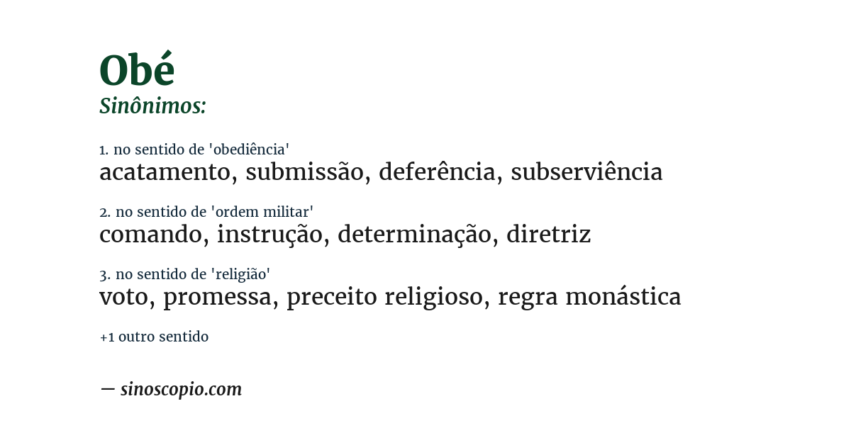 Sinônimo de obé