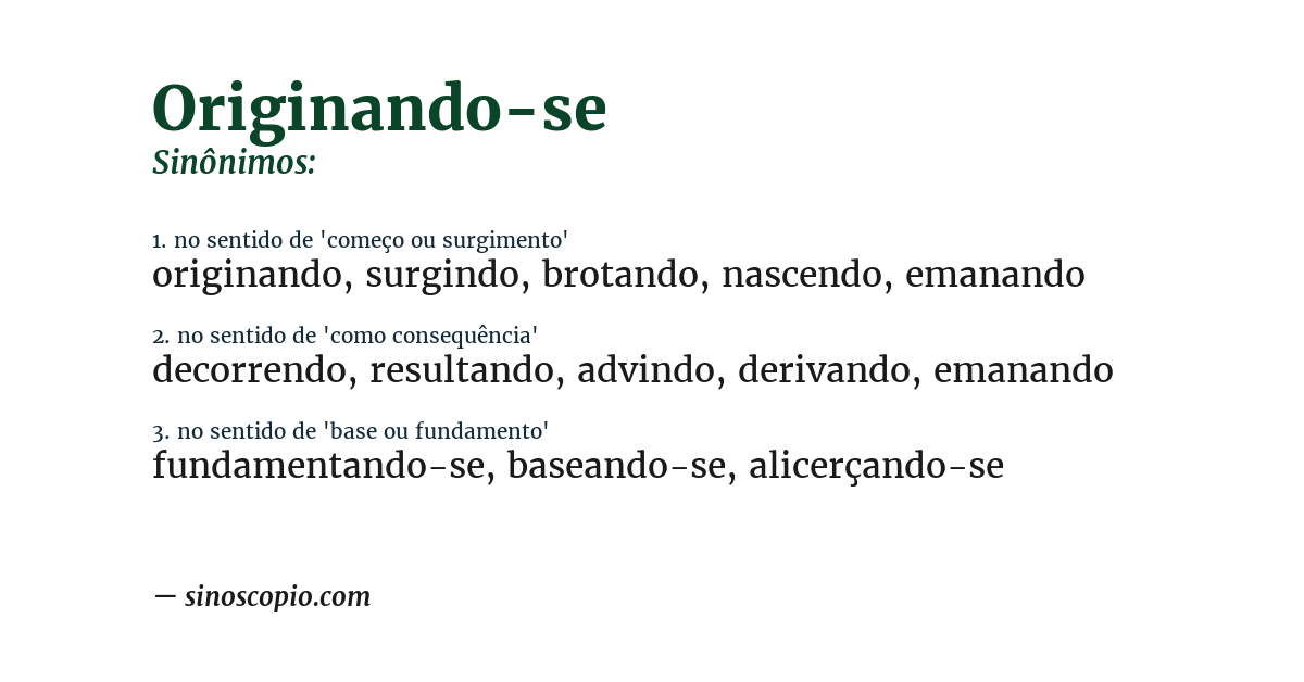 Sinônimo de originando-se