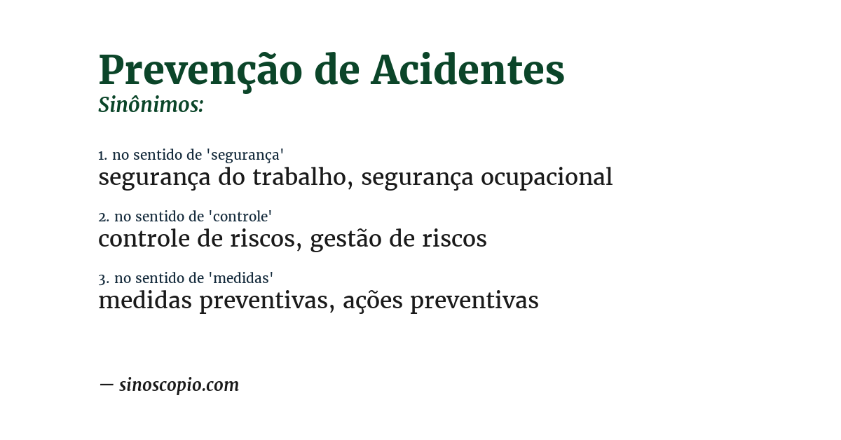 Sinônimo de prevenção de acidentes