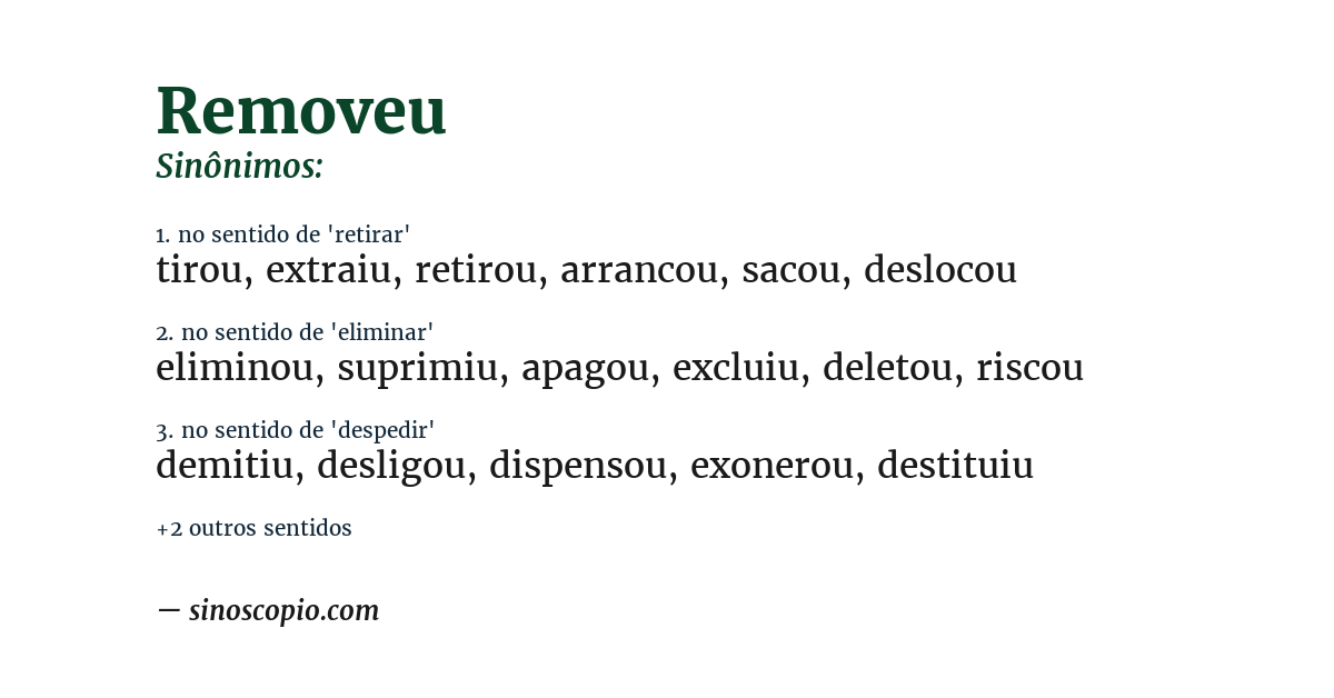 Sinônimo de removeu