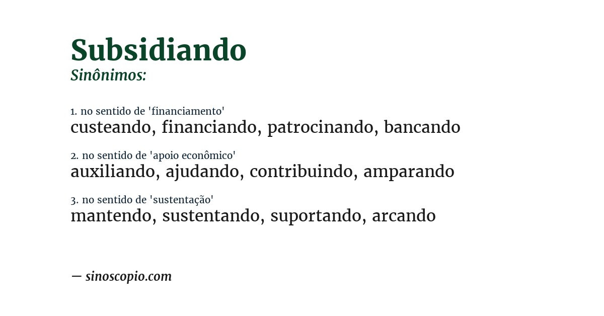 Sinônimo de subsidiando