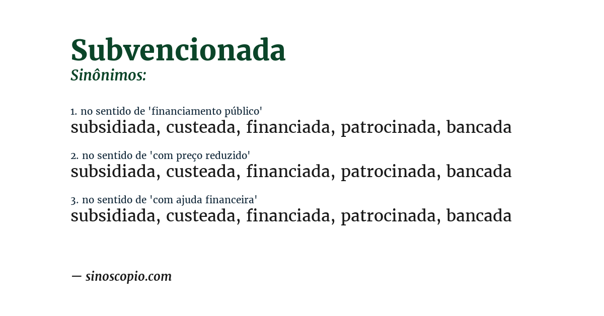 Sinônimo de subvencionada