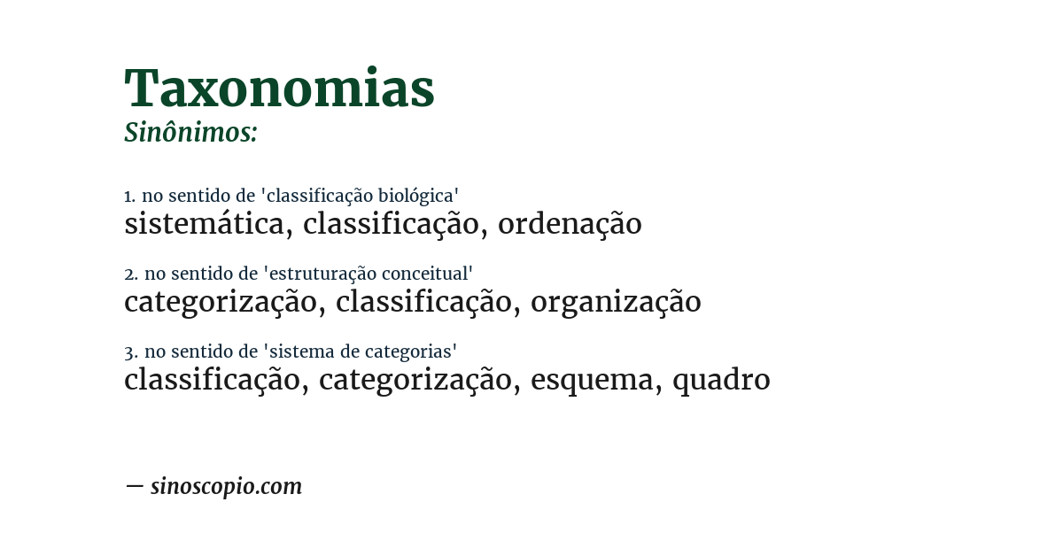 Sinônimo de taxonomias
