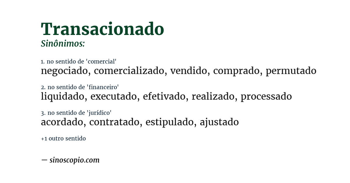 Sinônimo de transacionado