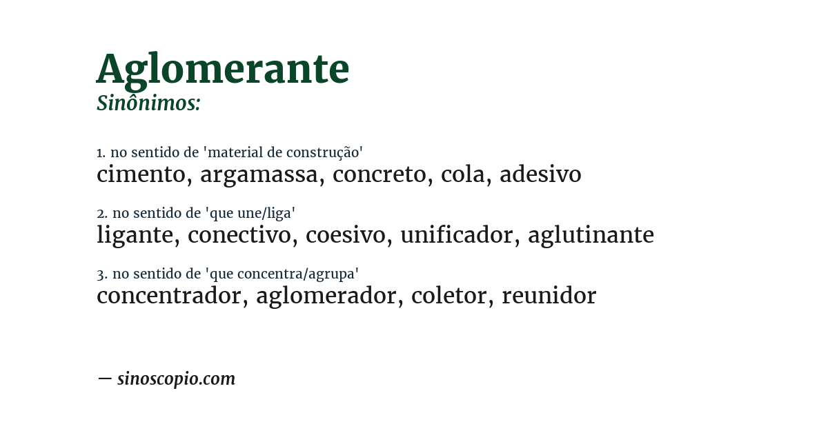 Sinônimo de aglomerante