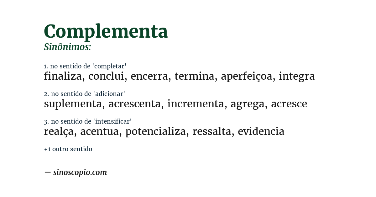 Sinônimo de complementa