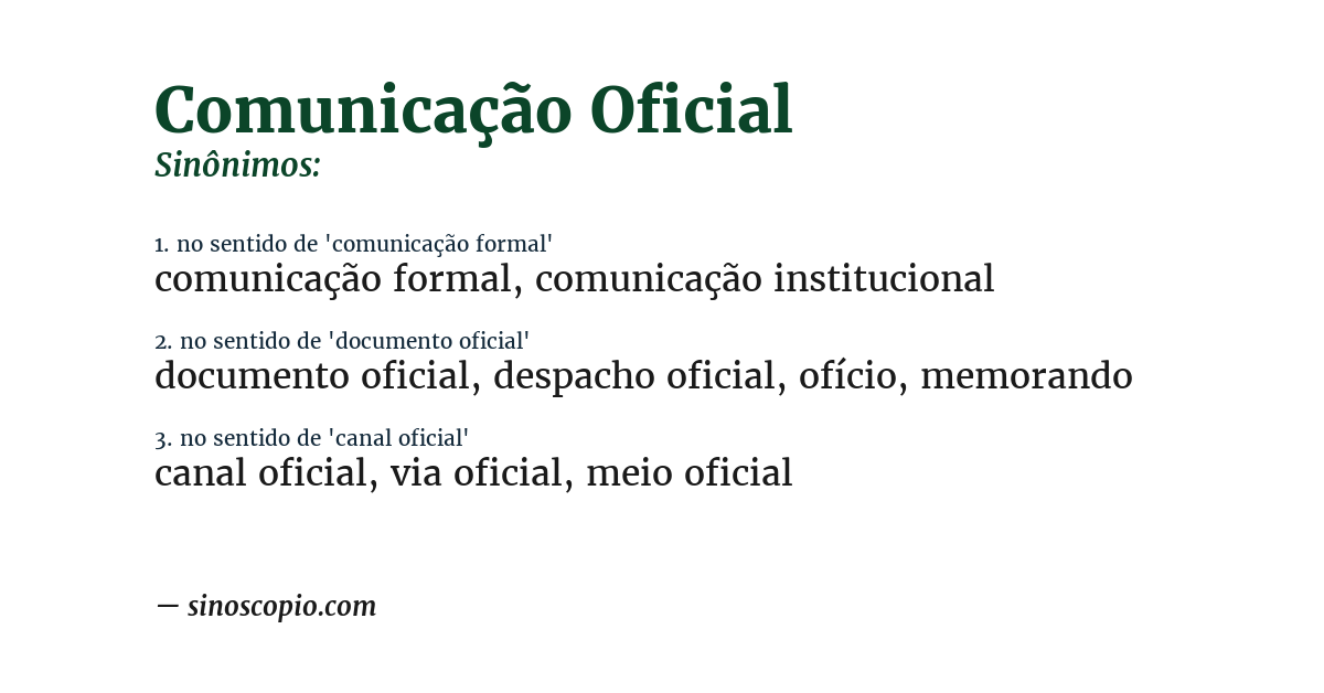 Sinônimo de comunicação oficial