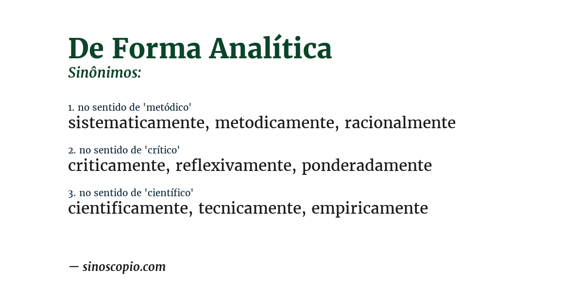 Sinônimo de de forma analítica