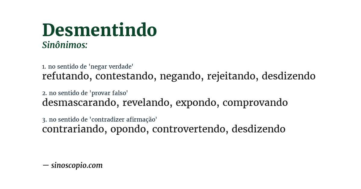 Sinônimo de desmentindo