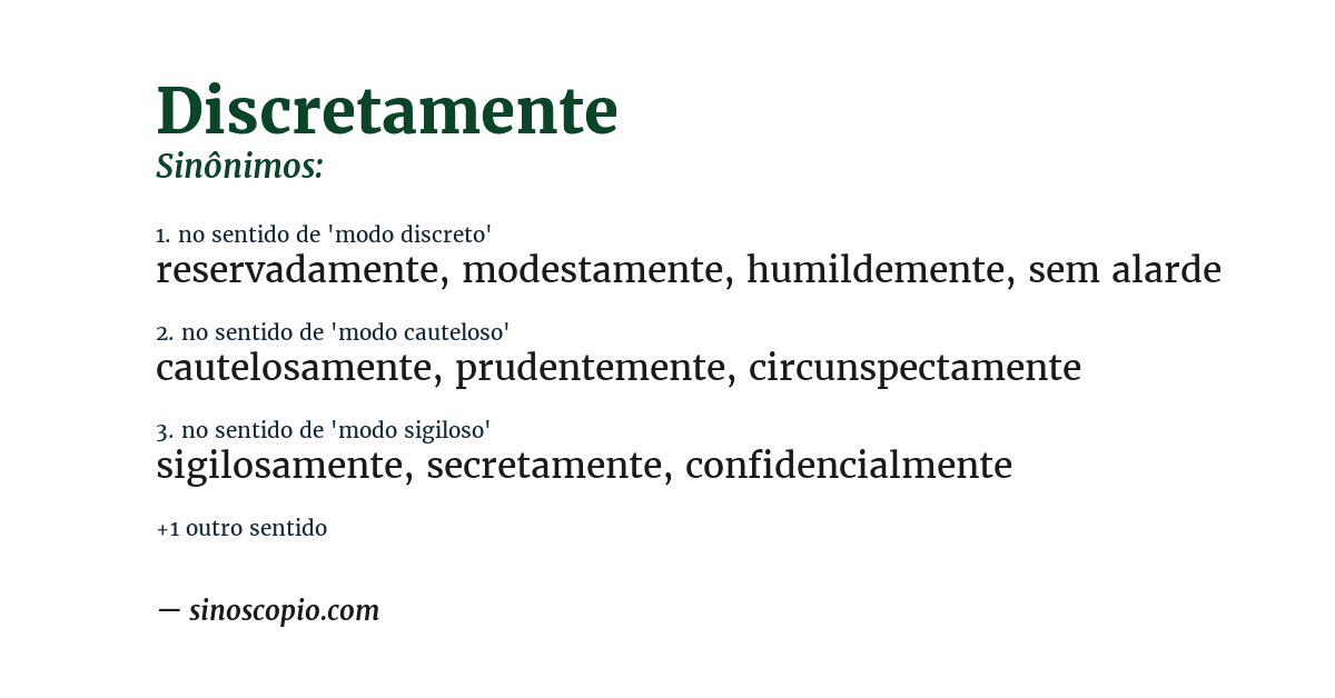 Sinônimo de discretamente