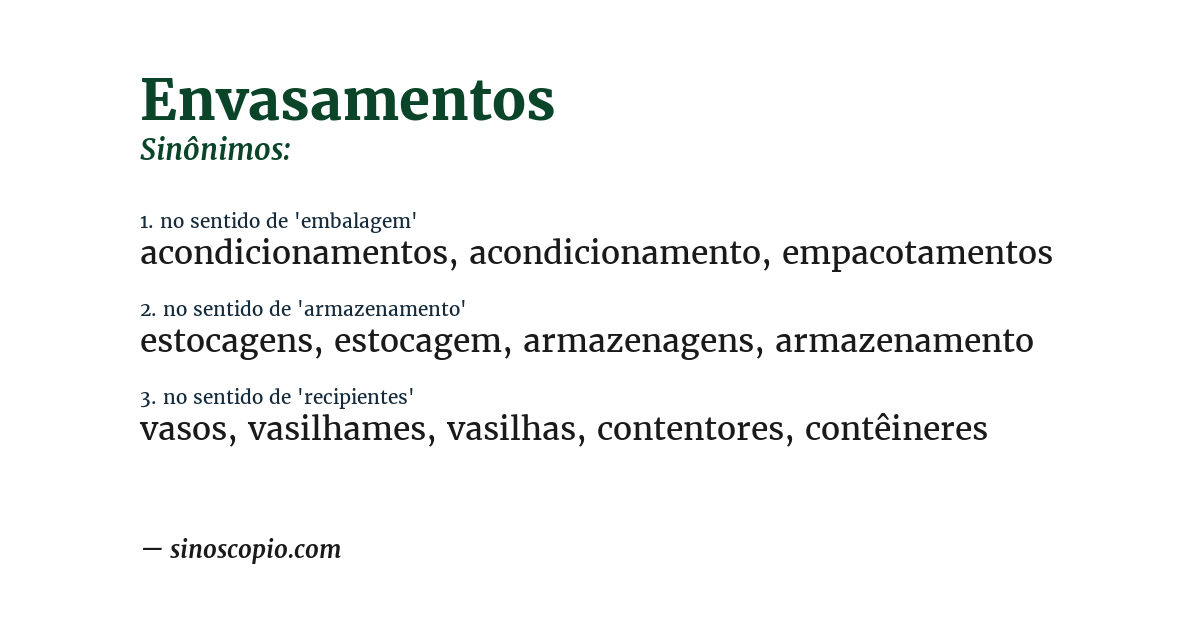 Sinônimo de envasamentos