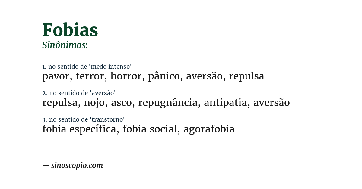 Sinônimo de fobias