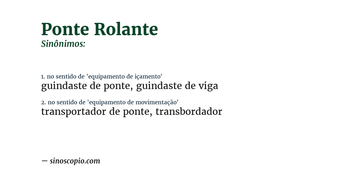 Sinônimo de ponte rolante