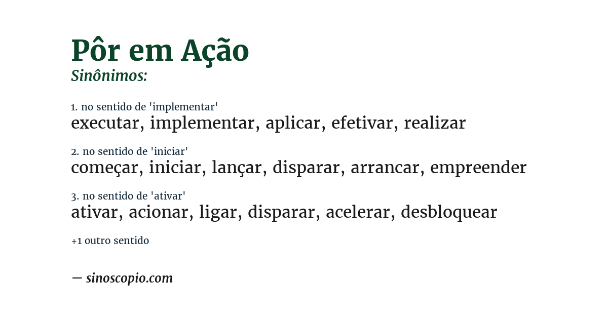 Sinônimo de pôr em ação