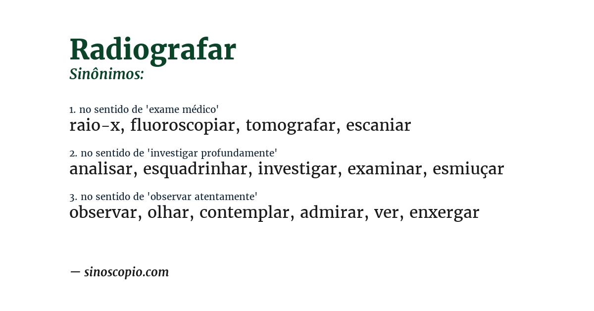 Sinônimo de radiografar