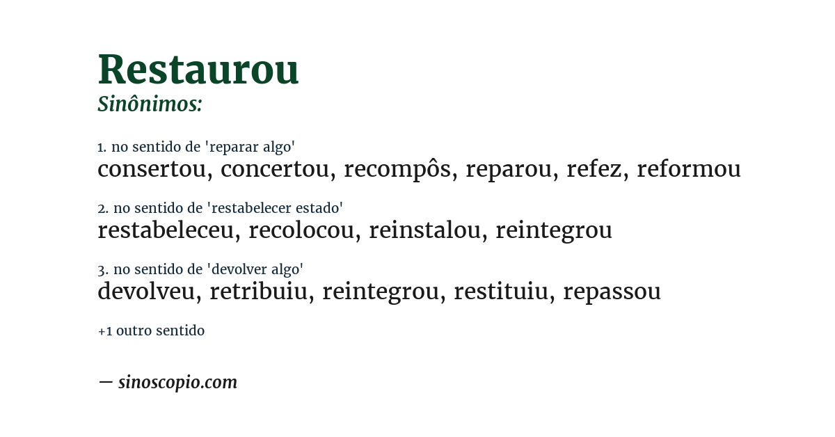 Sinônimo de restaurou