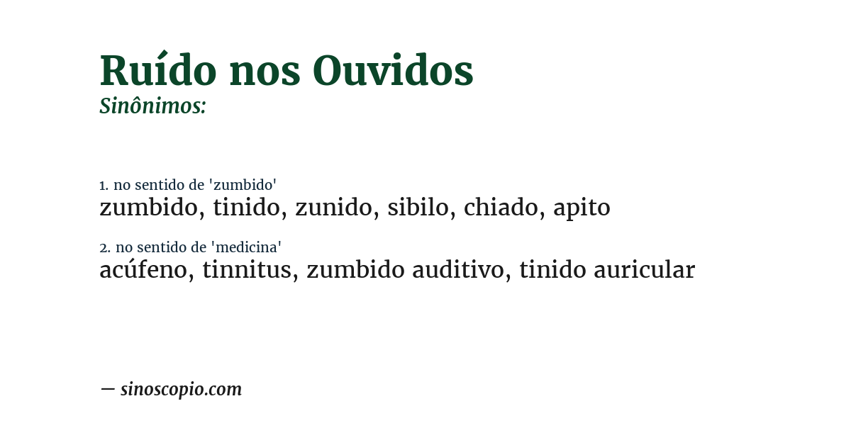 Sinônimo de ruído nos ouvidos