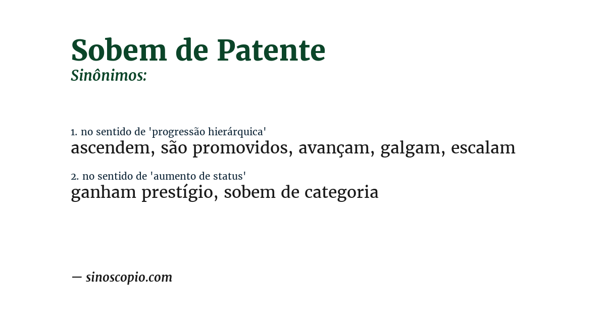 Sinônimo de sobem de patente