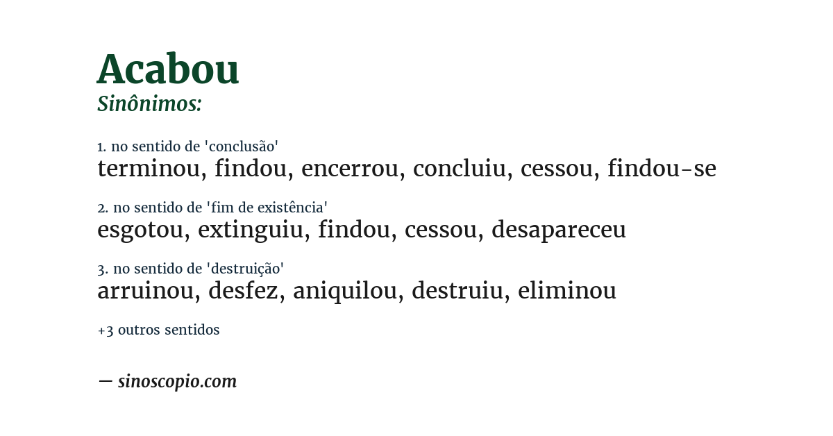 Sinônimo de acabou
