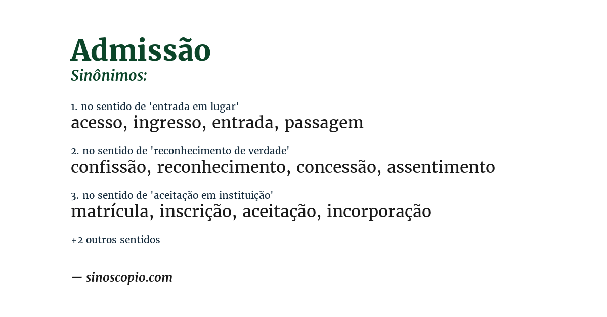 Sinônimo de admissão