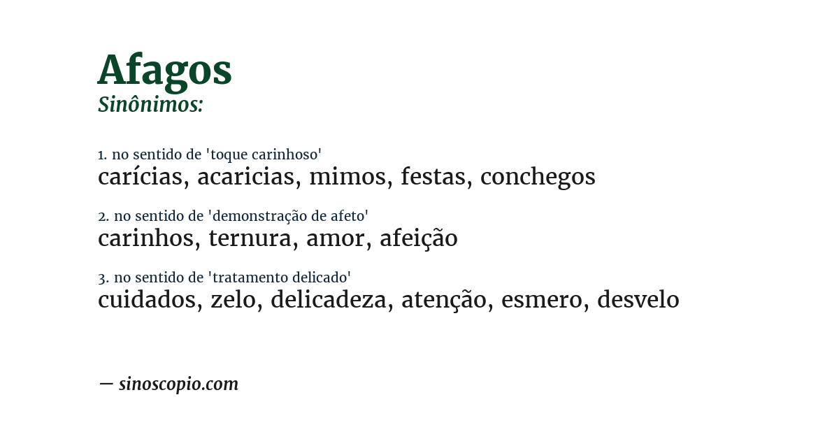 Sinônimo de afagos
