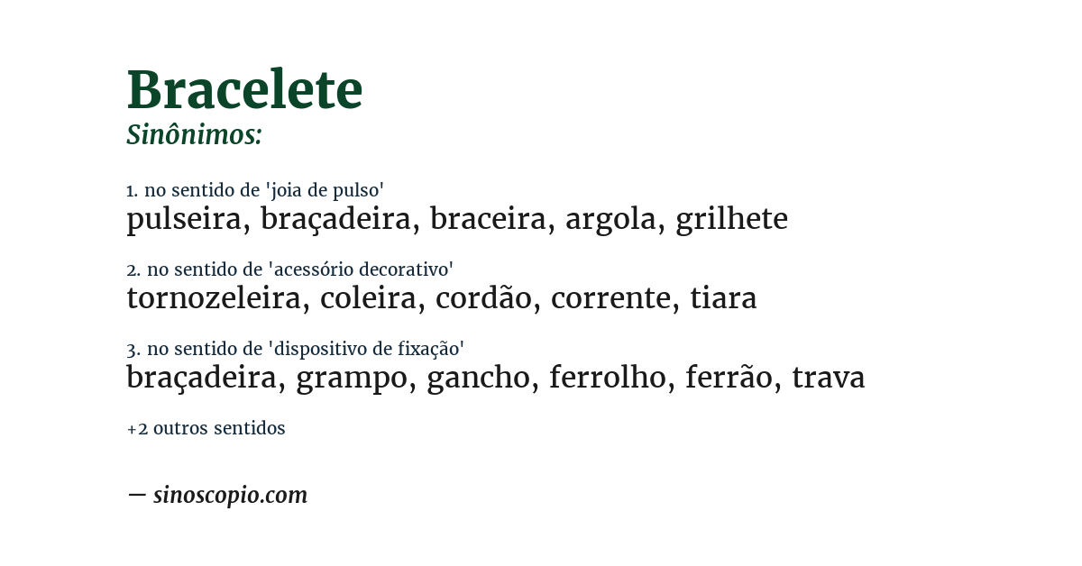Sinônimo de bracelete