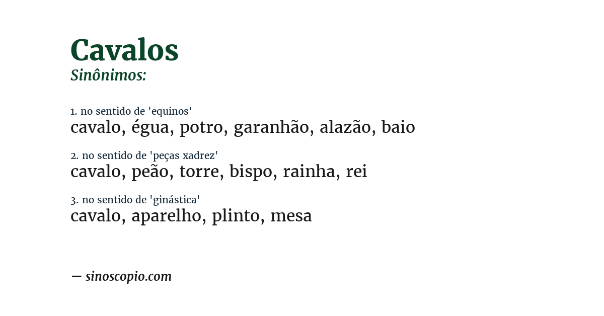 Sinônimo de cavalos