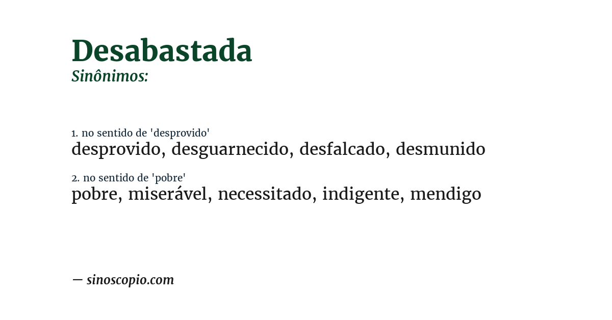 Sinônimo de desabastada