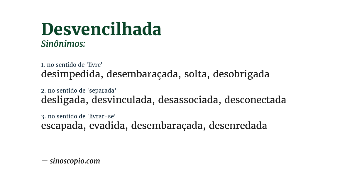 Sinônimo de desvencilhada