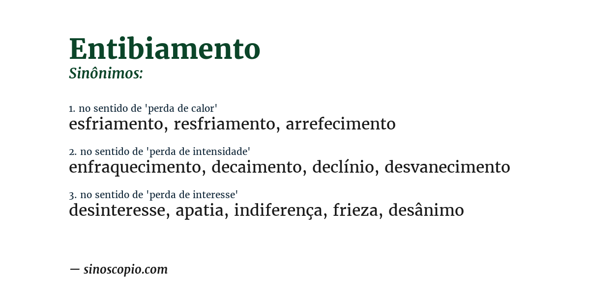 Sinônimo de entibiamento