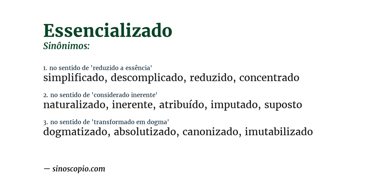 Sinônimo de essencializado