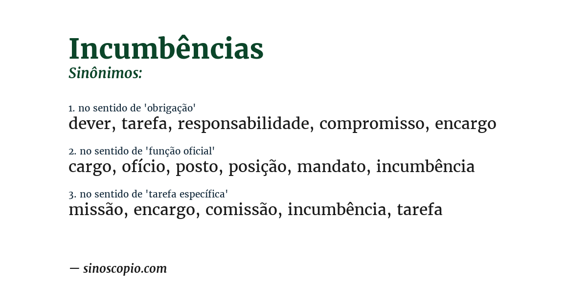 Sinônimo de incumbências