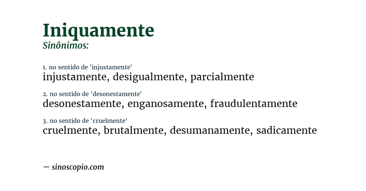 Sinônimo de iniquamente