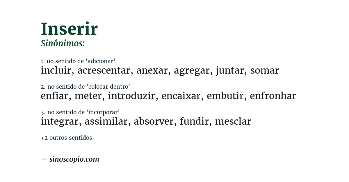 Sinônimo de inserir