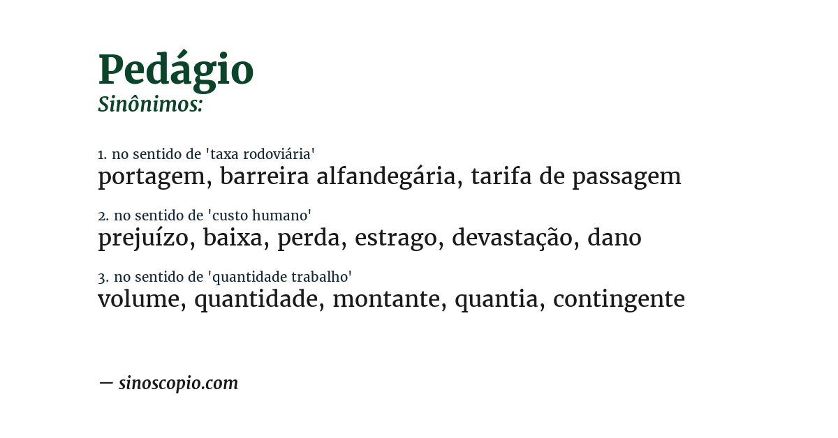 Sinônimo de pedágio