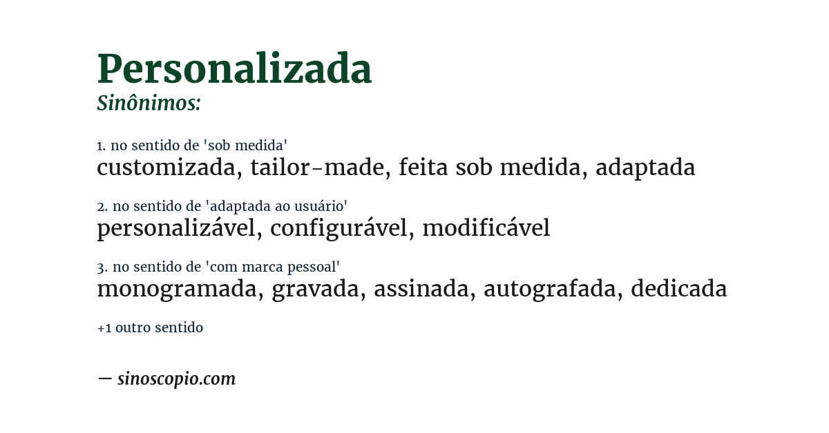 Sinônimo de personalizada