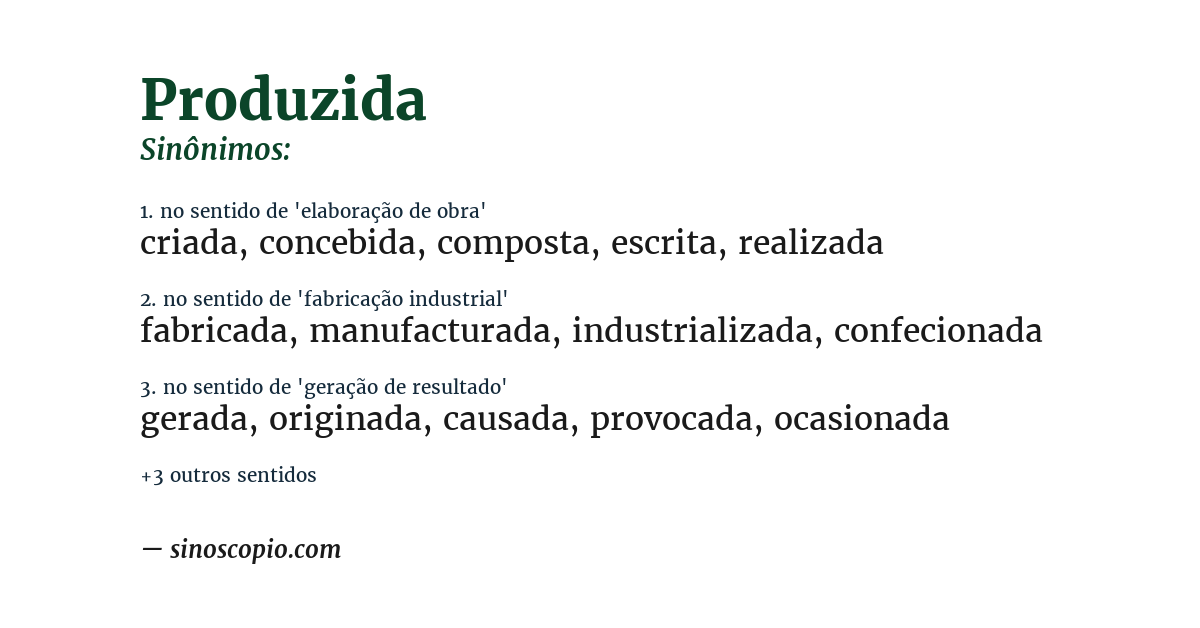 Sinônimo de produzida