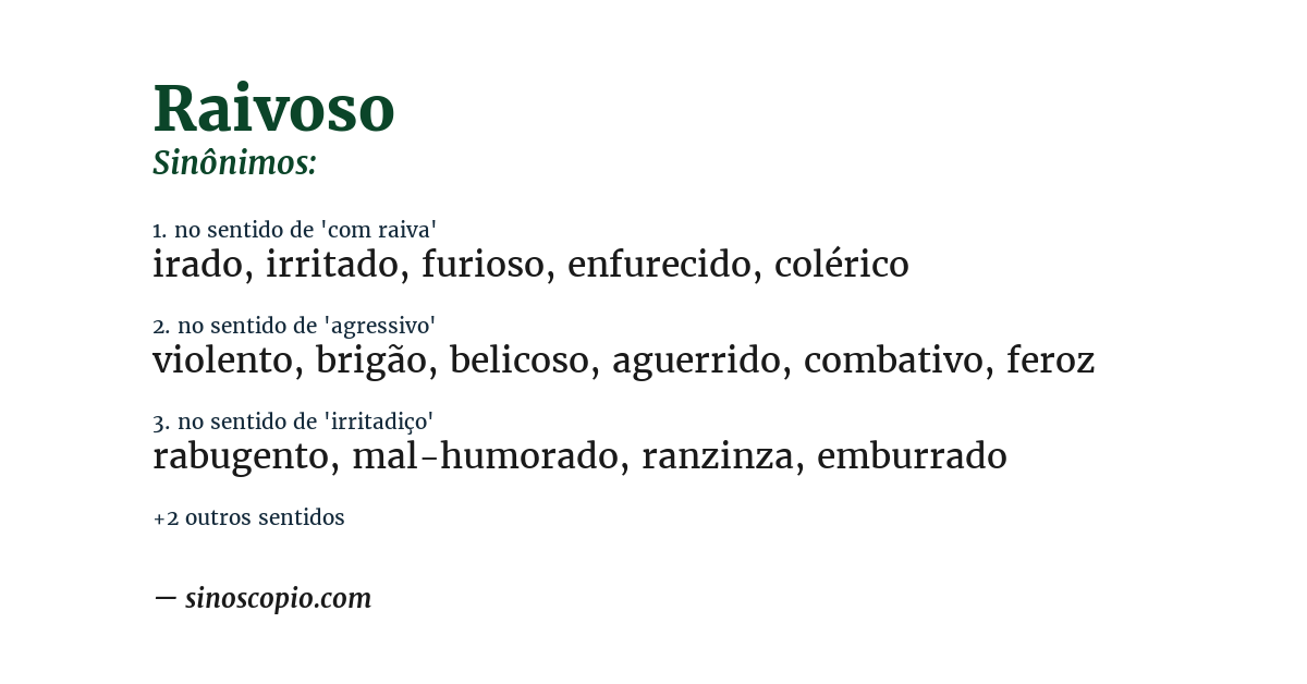 Sinônimo de raivoso