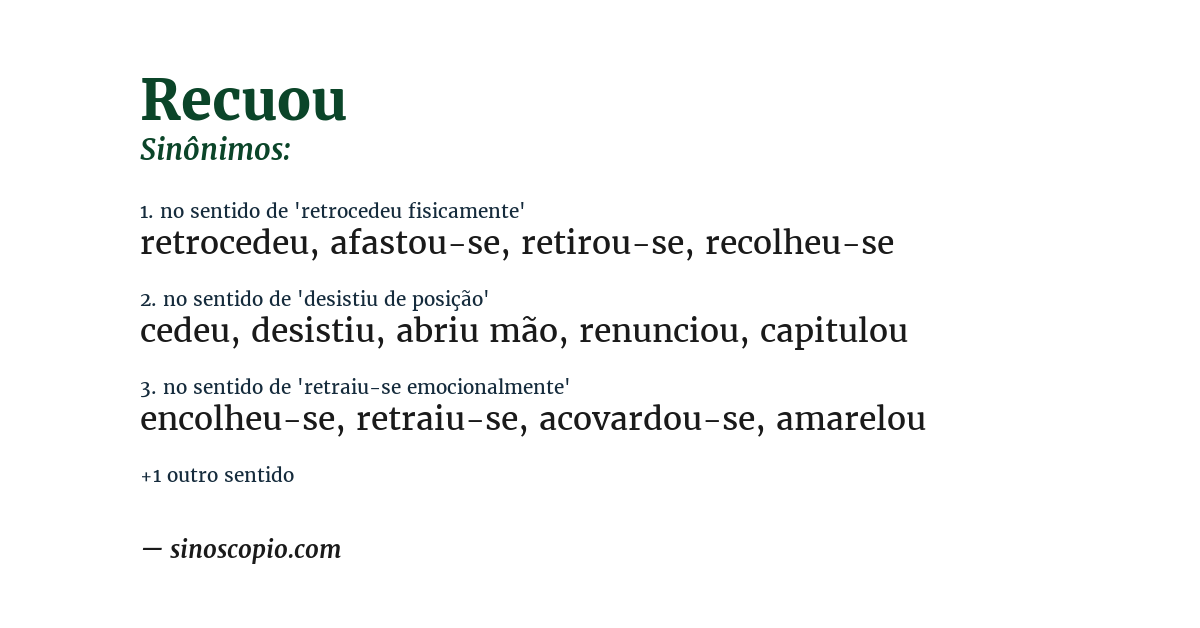 Sinônimo de recuou