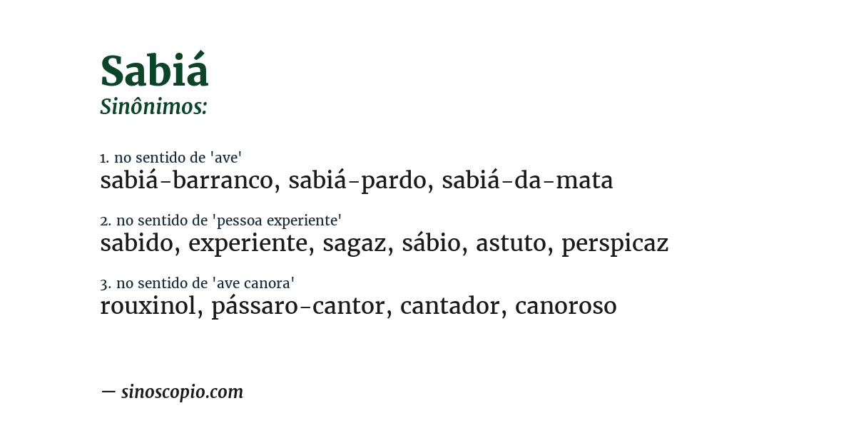 Sinônimo de sabiá