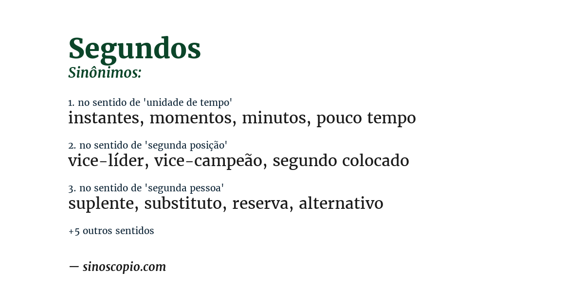 Sinônimo de segundos