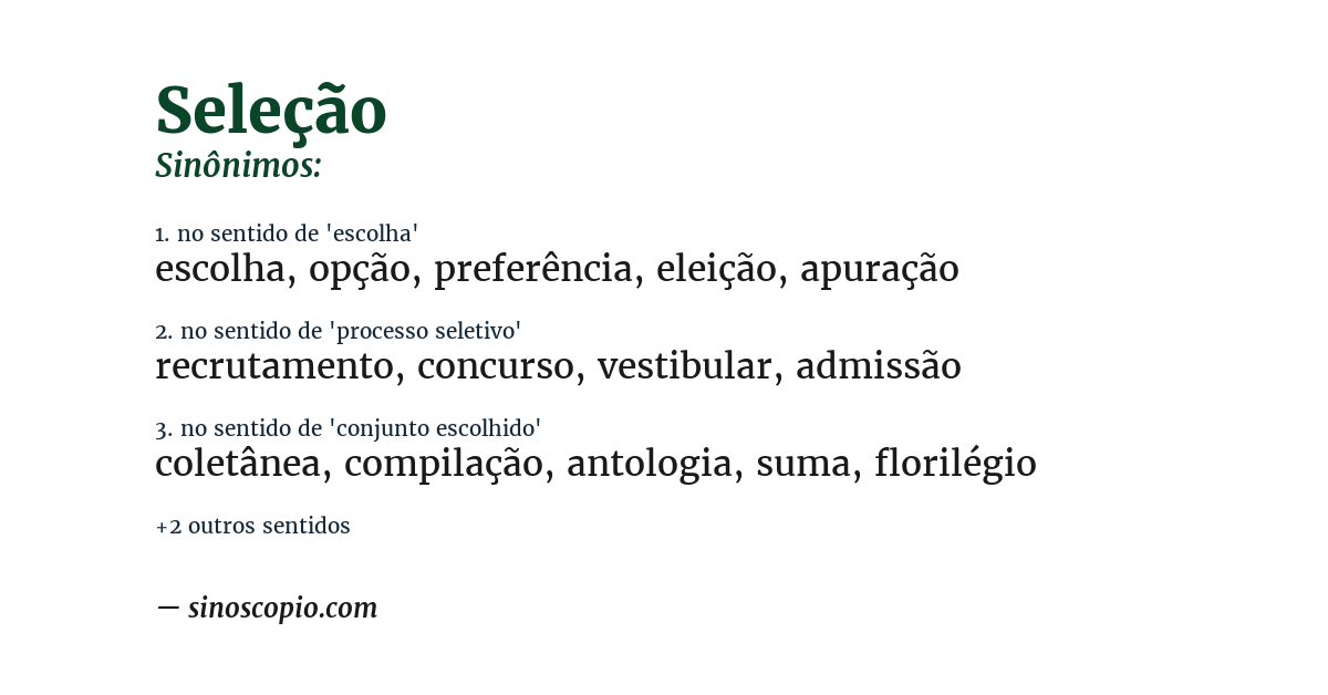 Sinônimo de seleção