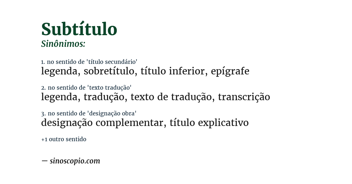 Sinônimo de subtítulo